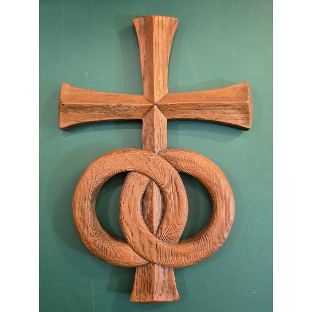 Marriage Unity Cross Abbey Press Vintage 1970s 11"x7.5" Wood Grain Look Resin